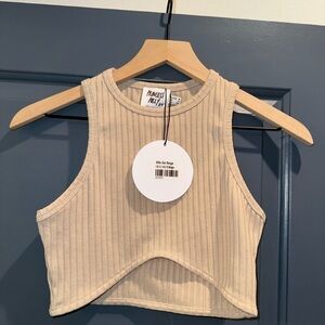 Princess Polly Ellie Top Beige Ribbed in size US 4
